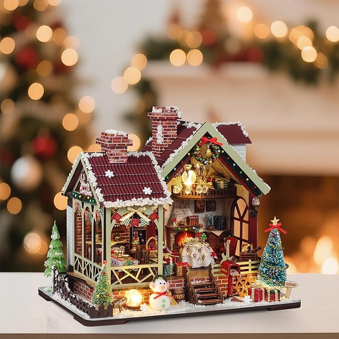 DIY Miniature Book Nook Dollhouse Room Kit for Teens and Adults-Christmas House