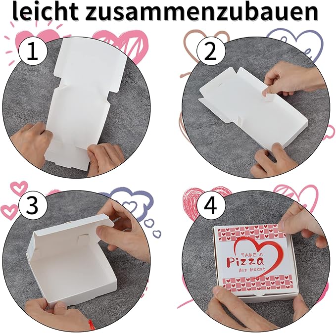 50 Pcs Mini Pizza Box Valentine Square Cardboard Mini Pizza Box with Valentine Sticker for Celebrations Party Favors Christmas Birthdays Valentines Day Weddings（3.54 x 3.54 x 0.78 inches)）