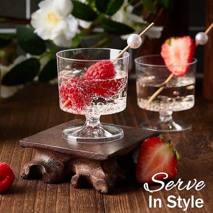 Zezzxu 2 oz Mini Dessert Cups with Spoons, 100 Pack Disposable Appetizer Cup Mousse Cups Small Plastic Wine Glasses for Serving Individual Pudding Shots, Cocktail, Trifle