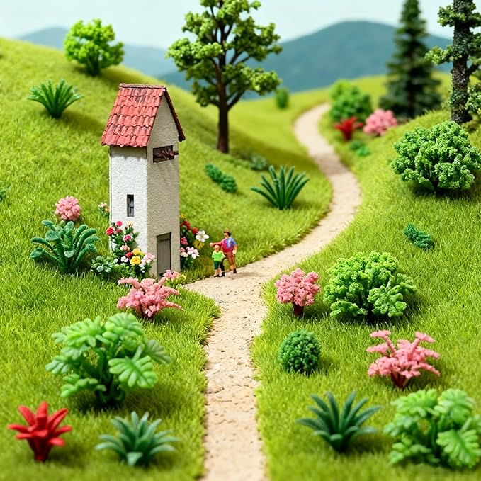 105 Pcs Miniature Plant Set,Mini Trees Flowers Shrubs Diorama Garden Supplies for Crafts,Mini Fake Plastic Trees for Diorama Train Garden Scenery Railway Sand Architecture Model Supplies
