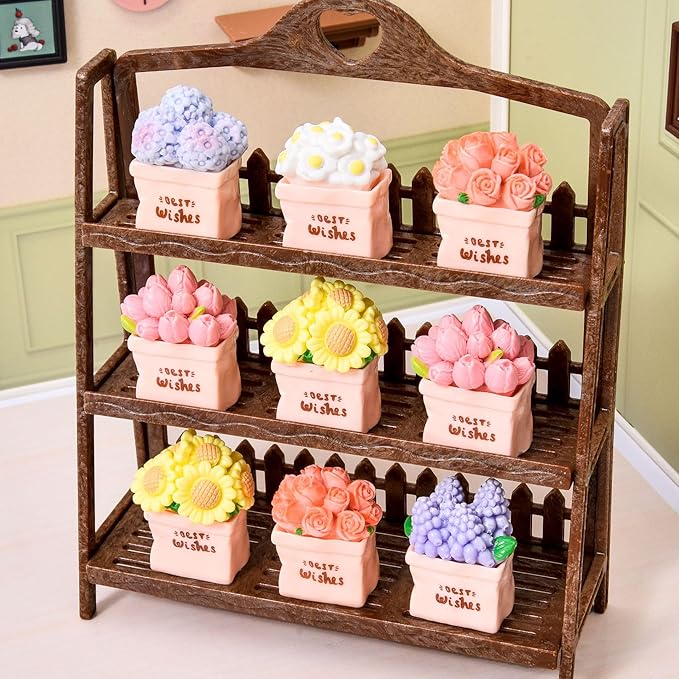 6Pcs Refreshing Pink Flowerpot Mini Resin Figurines - Lovely Rose, Tulip, Daisy, Sunflower & Hydrangea Ornaments, Cute Potted Flowers for Dollhouse,Desk, Car & Home Decorations,Healing Gifts for Girls