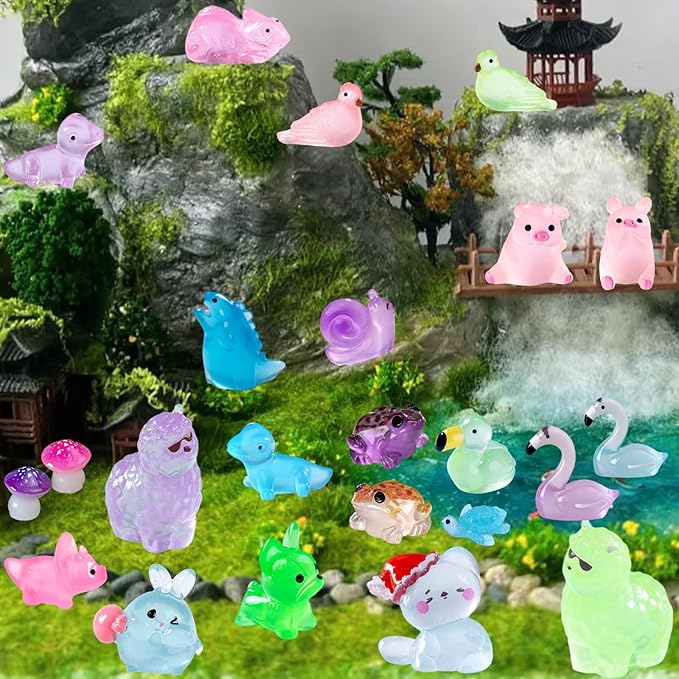 150 Pcs Luminous Mini Resin Animal Figurines Glow in The Dark Miniature Figures Variety Pack to Hide for Potted Plants Micro Landscape Garden Aquariums