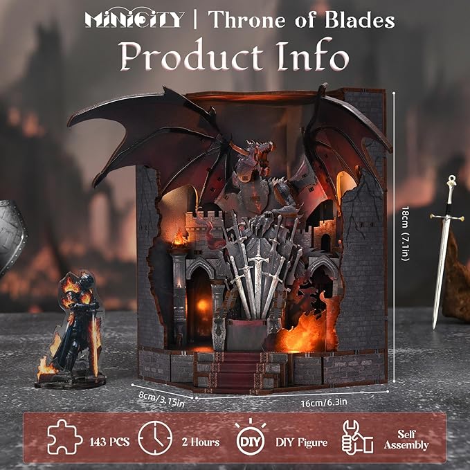 Book Nook Kit - DIY Miniature House for Adults and Teens, Booknook Tiny House Bookshelf Decor (Throne of Blade)