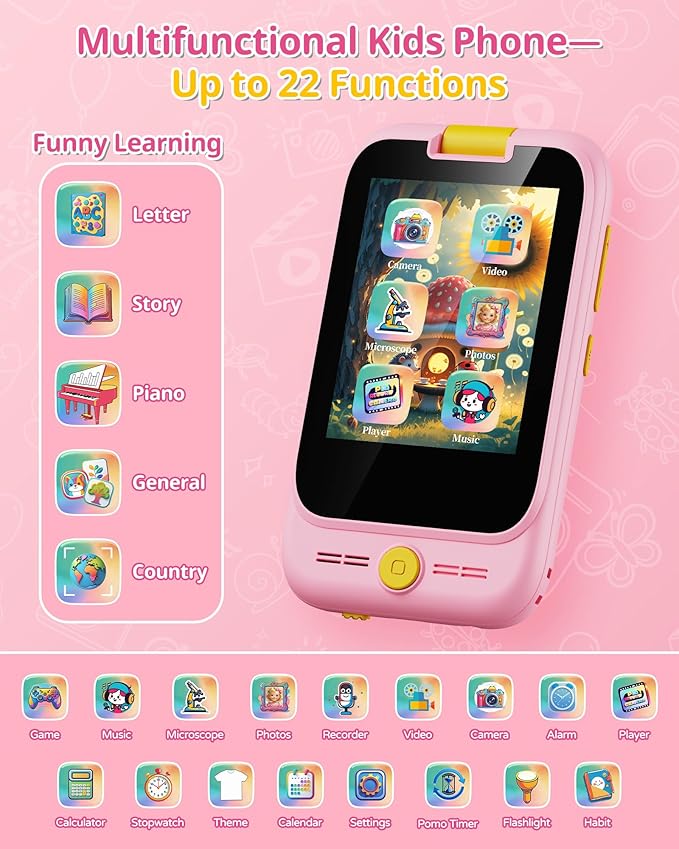 2 in 1 Kids Smart Phone and Microscope Camera for Kid, Touchscreen HD Camera Cell Phone , Mini Pocket Handheld Microscope for Toddlers,STEM Educational Science Kit for Boys 3-10, with 32GB SD Card