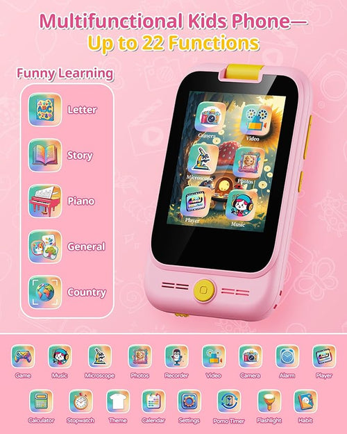 2 in 1 Kids Smart Phone and Microscope Camera for Kid, Touchscreen HD Camera Cell Phone , Mini Pocket Handheld Microscope for Toddlers,STEM Educational Science Kit for Boys 3-10, with 32GB SD Card