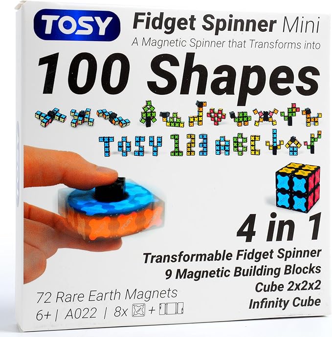 TOSY Magnet Fidget Spinner Mini - 8 Blocks, 3 in 1 Toy: Transformable Fidget Spinner, Infinity Cube, 2x2 Puzzle Cube, Easter Valentine Gift for Kids/Adults, STEM Sensory Stress Relief Toy