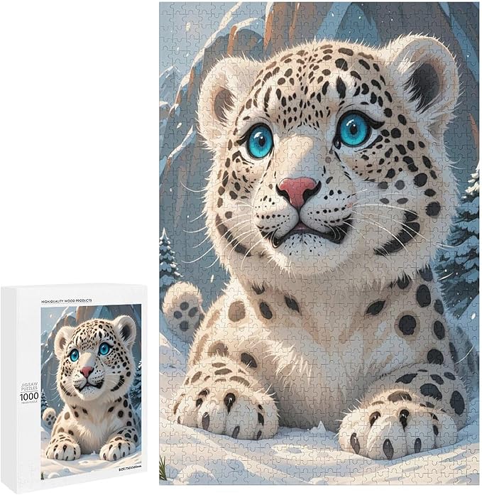 Jigsaw Puzzles for Adults 1000 Piece - Cute Snow Leopard Wooden Puzzle,Puzzle Games,Stress Relief Games,Funny Puzzles，Unique Gifts for Wall Art，Family Puzzles，Educational Games