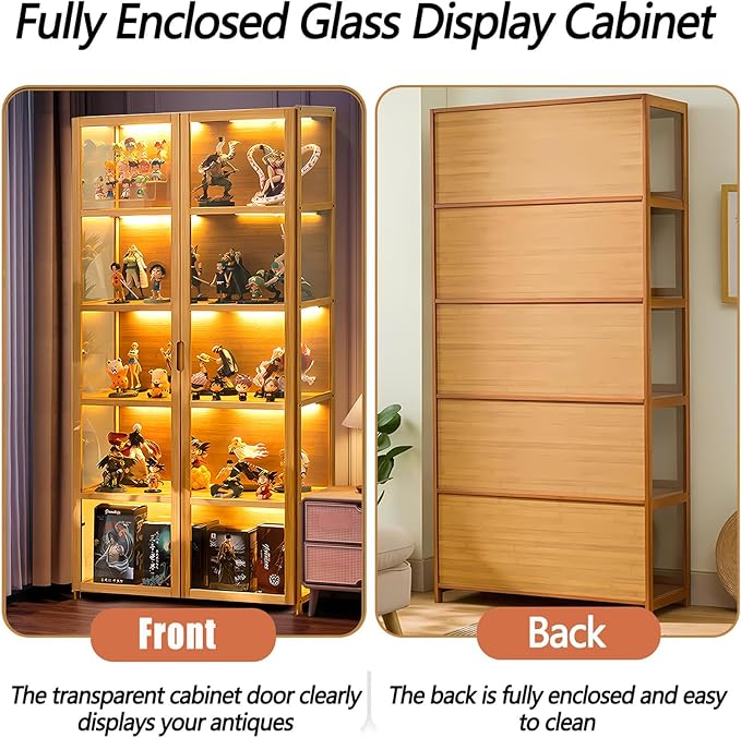 Display Cabinet with Acrylic Glass Doors, Tall Storage Cabinet with Adjustable Shelves, 5 Tier Curio Cabinet&Bookcase for Collectibles, Toys, Books, for Kids Playroom, Bedroom, Study Room