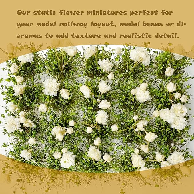 Woohome Flower Cluster Flower Vegetation Groups Grass Tufts Miniature Static Scenery for DIY Architecture Building Model Railway Train Diorama Garden Scenery Landscape Layout (Gardenia, White)