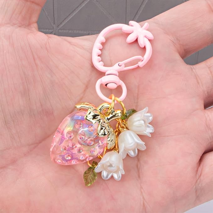 Wikavanli Cute Strawberry Keychain,Bag Charms,Kawaii Heart Flower Daisy Key chains Accessories Decor for Women Girls Purse