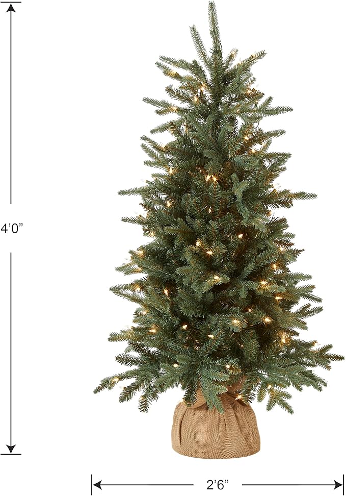 National Tree Company 4 ft Pre-Lit Everyday Collection Mini Artificial Christmas Tree, 150 Clear Lights, 643 Tips, Burlap Base, Green