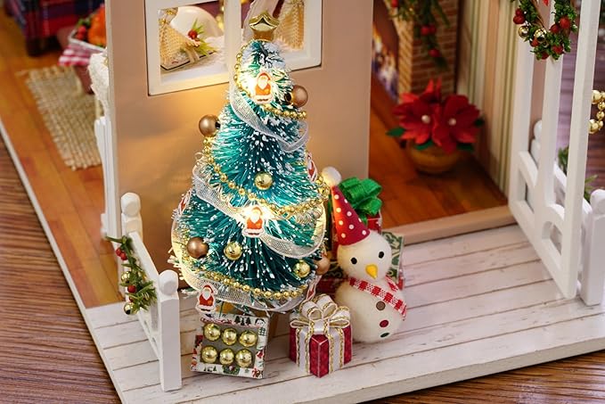 Christmas DIY Miniature Dollhouse Kits - Wooden Mini Model House with LED Lights, Tiny Furniture & Accessories – Craft Building Kits for Adults – Birthday Valentine's Gift - Holiday Times