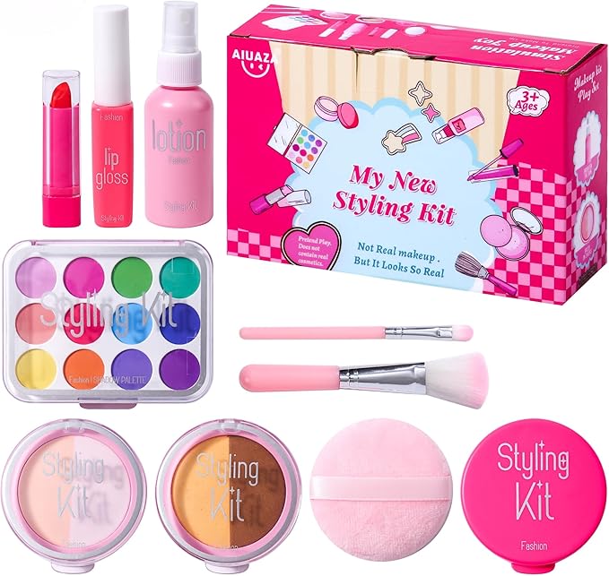 AIUAZA Children's Home Makeup Toy Set of 10, Liquid Free and Powder Free, Girl Dress-Up Toy, Kids Pretend Play，Toys for Girls Princess Birthday Gift Age 4 -12