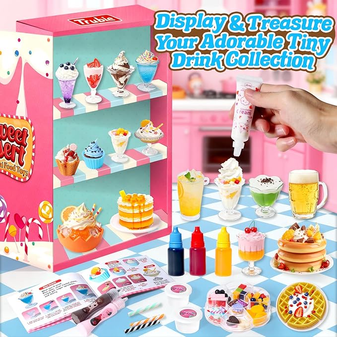 18 Minature Food Slime Kit, Mini Sweet Dessert & Drink, Arts and Crafts Set, DIY Kitchen Pretend Play Toys, Christmas Birthday Party Favors Gift for Girls Kids Ages 8-12, NOT Edible