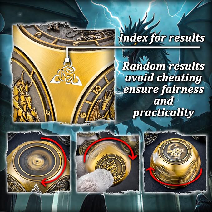 7 in 1 Unique Spinner DND Dice Set D&D, Metal Cube D and D Dice with Gift Box, Dungeons Dragons Role Playing Dice, Gold