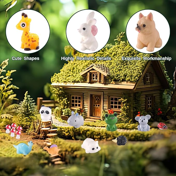 150pcs Mini Resin Animals, Small Plastic Animals for Fairy Garden Miniature Dollhouse Accessories Hide Crafts Decor Mini Resin Figures for Aquarium Toys Tiny Animal Figurines