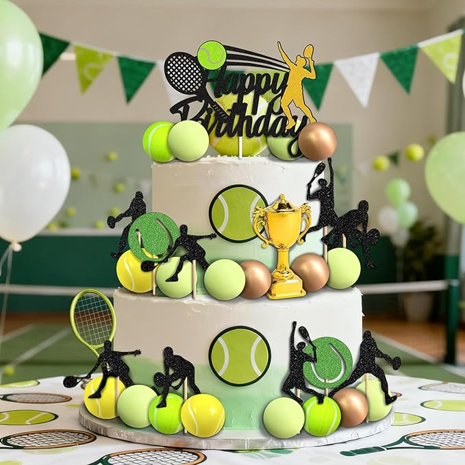 29 PCS Sports Party Supplies - Tennis Cake Topper & Decoration - Birthday Party Favors