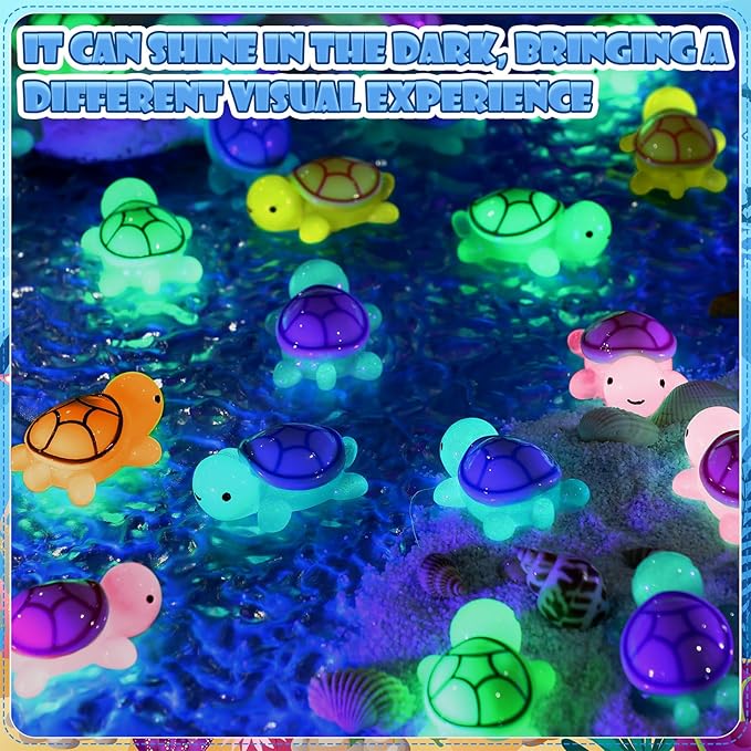 36 Pcs Luminous Large Turtle Glow in The Dark Resin Turtle Resin Sea Animal Miniature Glow in The Dark Figurines Statue for Micro Landscape Fairy Garden DIY Craft Decor