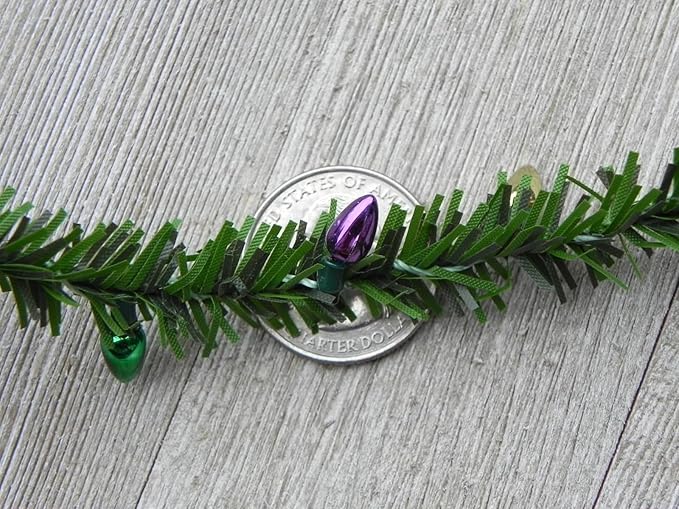 Miniature Christmas Garland, Christmas Lights, Miniature Christmas Tree Lights, Artificial Pine Wired Roping with Metallic Bulbs for Dollhouse, Fairy Garden, 11.8 inches Long (2PCS)