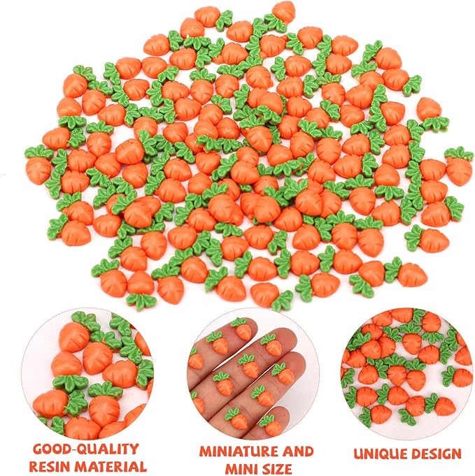 210pcs Mini Carrots, Resin Mini Easter Carrot Decor for Crafts Small Tiny Resin Decoration Supplies Easter Ornaments Home Office Micro Landscaping Party Decorations