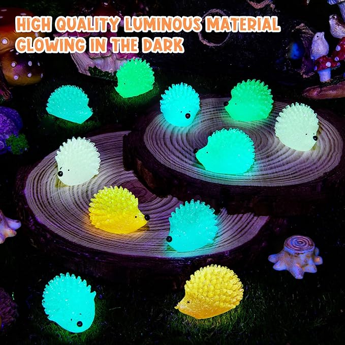 120PCS Luminous Mini Resin Hedgehogs Cute Miniature Hedgehog Figures Glow in The Dark, Tiny Resin Hedgehogs Animals for Dollhouse Micro Landscape DIY Home Outdoor Decor