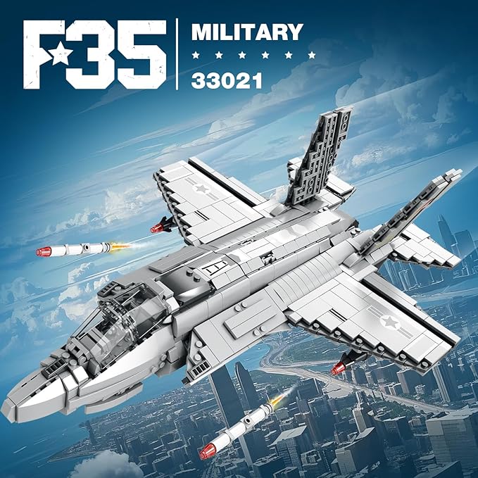 Reobrix Military Fighter Jet Building Set 33021, F-35 Lightning II Joint Strike Fighter Airplane Army Toy Sets, Plane Toys Model for Adult, Ideal Gifts for Men, Military Fans