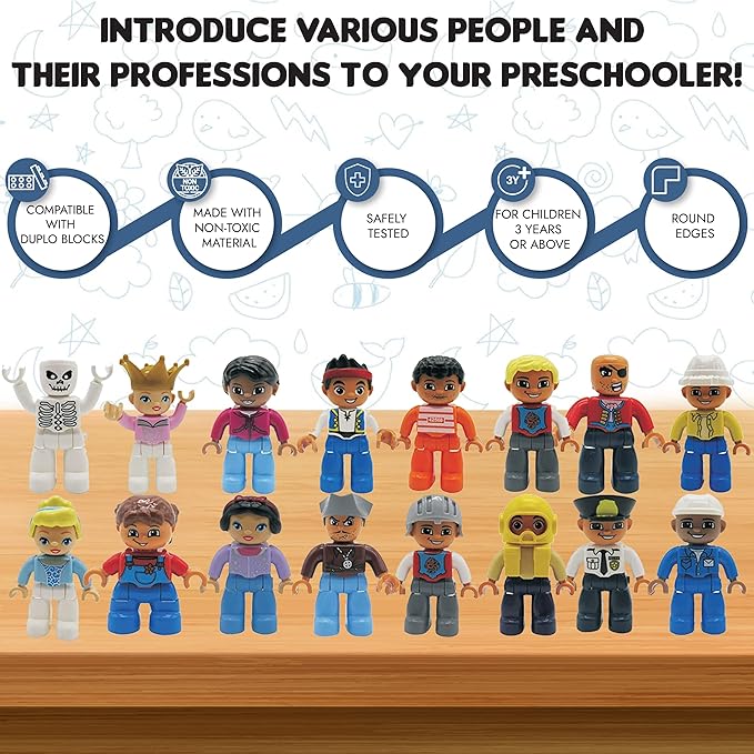 People Figures for Kids Building Blocks - Preschool Toys Building Blocks People Set for Kids - Compatible with All Major Brands Building Blocks for Toddlers 1-6 Years