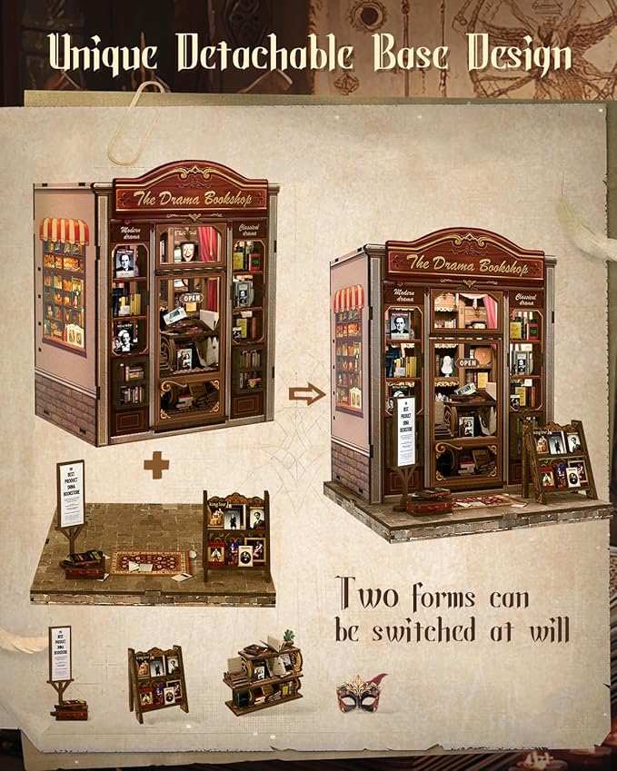 Cutefun Book Nook Kit - DIY Miniature Dollhouse Booknook Kit for Adults and Teens, Tiny House Bookshelf Insert Decor with LED Light, Gifts for Family and Friends (The Drama Bookshop)