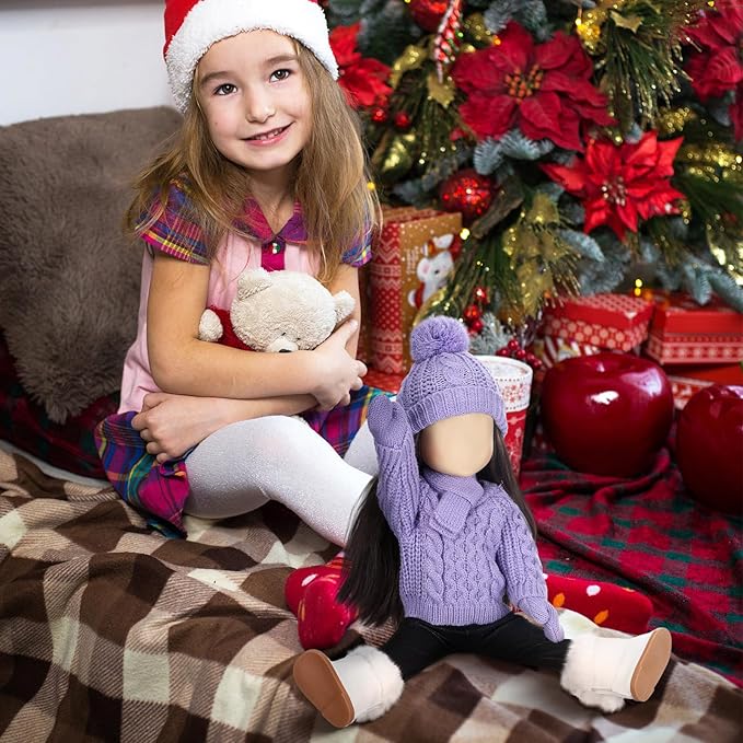 Bencailor 6 Pcs Winter 18 Inch Doll Clothes and Accessories Winter Outfits Set Sweaters Trousers Hats Shoes for 18 Inch Doll Gifts(Purple,Adorable)