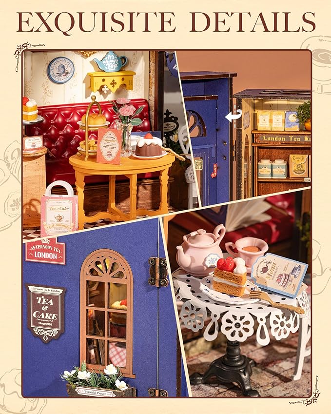 Rolife DIY Dollhouse Miniature House Kit 1:18 Edwardian Tea Room with Openable Facade, Diorama Building Model Kit Crafts for Adults Home Decor Creative Gift for Women Men