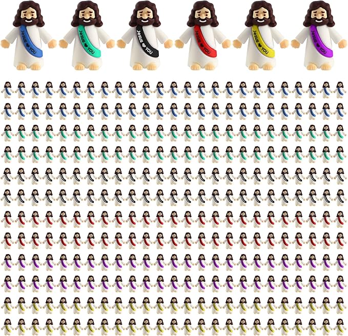 300 Pcs Mini Jesus Figurines in Bulk – Little Jesus Figures, Original Design, Hide and Seek Toys, Sunday Religious Party Favors, Easter Egg Stuffers, (Multicolor)