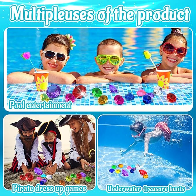 MARFOREVER 15Pcs Large Diving Gem Pool Toys - 2 Extra Big 60mm Diamond and 13 Colorful 40mm Big Acrylic Diamond Pool Gem Set Summer Swimming Party Favors Underwater Gem Diving Toy for Boys and Girls