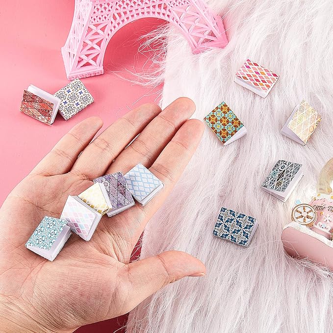 Skylety 24 Pieces 1:12 Scale Miniatures Dollhouse Books Assorted Miniatures Dollhouse Accessories Small Books Decoration Accessories Doll Toy Supplies(Grid Style)