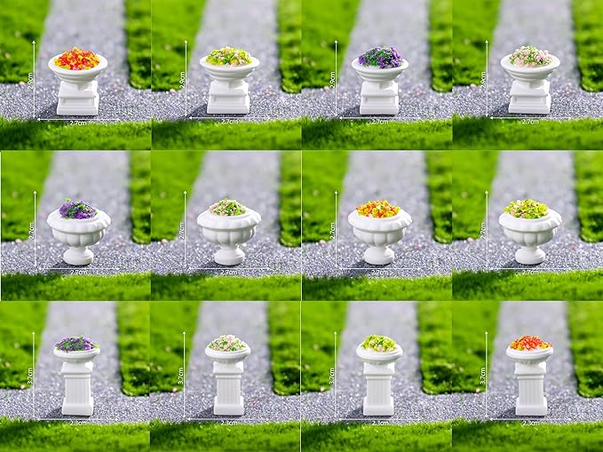 Miniature Dollhouse Plant Flowers, Mini Potted Plant Artificial Tiny Flowers Plants,Tiny Fake Greenery Bonsai Ornament Crafts for Doll House Accessories (Roman Style)