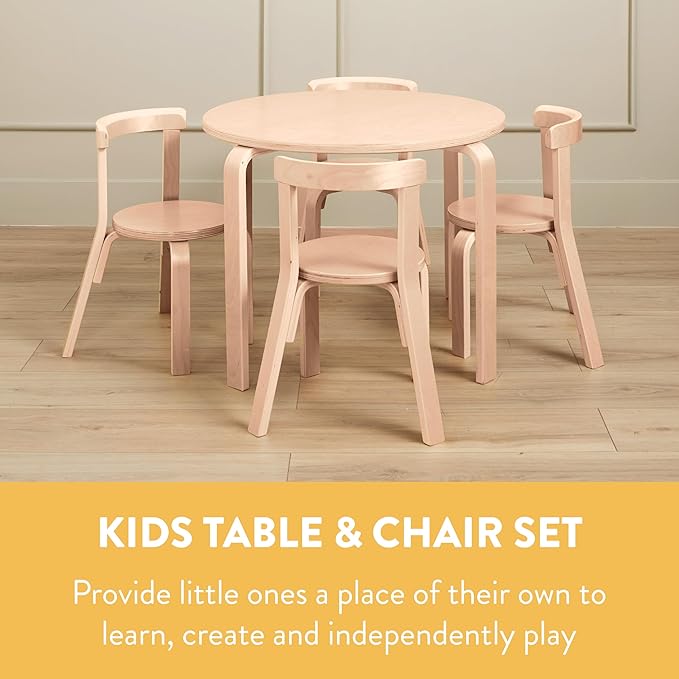 Bentwood Kids Table and Chairs Set, Kids Furniture, Natural, 5-Piece