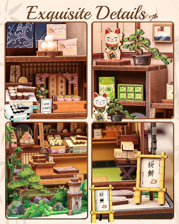 Cutefun Book Nook Kit - DIY Miniature House Kit for Adults, Teens and Beginners, Japanese Dessert Shop Booknook Tiny House Bookshelf Decor 3D Wooden Puzzles, Gifts for Friends and Family (Sweet Shop)