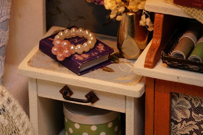 DIY Miniature Dollhouse Kits - Wooden Mini Model House with LED Lights, Tiny Furniture & Accessories – Craft Building Kits for Adults – Birthday Christmas Valentine's Gift- Blue Times