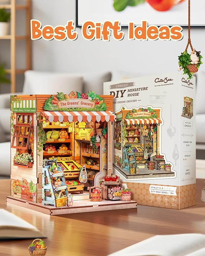 CUTEBEE Book Nook Kit, DIY Miniature House Kits for Adult and Teens, Dollhouse Booknook Tiny House, Bookshelf 3D Wooden Puzzle, DIY Craft Gifts for Family and Friends (The Greens’ Grocery)