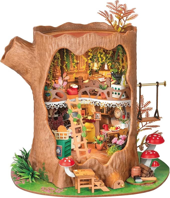 Rolife DIY Miniature House Kit Fairytale Tree House 1:18 Dollhouse Diorama Fantasy Forest Theme Tiny House Building Kit Home Decor Gift for Adults Craft Lovers