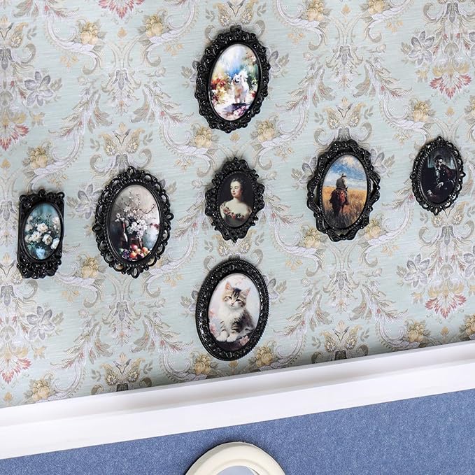 Halloscume 7 Pcs Miniature Dollhouse Accessories Picture Frames 1: 12 Scale Dollhouse Furniture Small Wood Photo Frames Mini House Decoration for Printed Paintings House DIY Art Craft(Black)