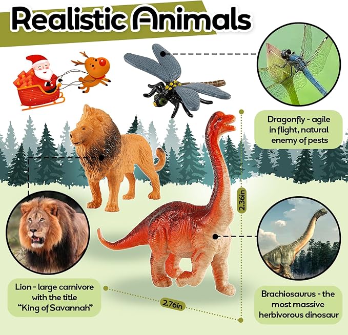 Insects and Bugs for Kids, Dinosaur Toys, Safari Jungle Animal Figures, 3 in 1, Gift for Boys Girls, 36 Pack