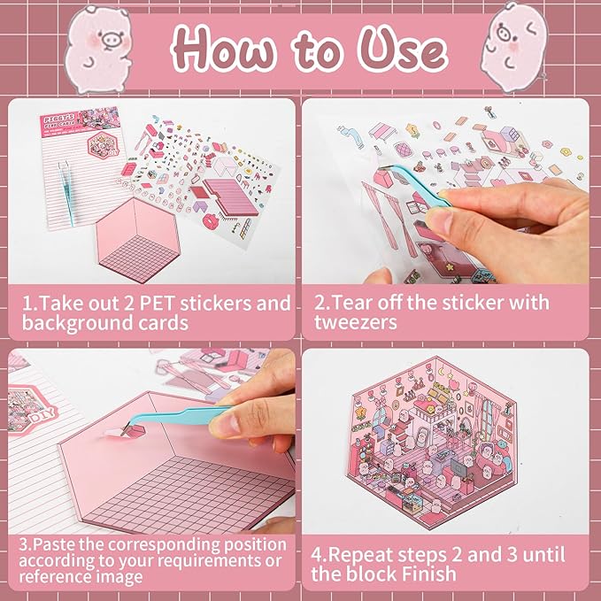 DIY 3D House Stickers, 48 Sets Sticker Therapy 3D Scenes for Adult Fun Cute Cartoon Stickers Scene Make Your Own Mini Room Scenes Miniature Supermarket for Relief Stress Pass The Time
