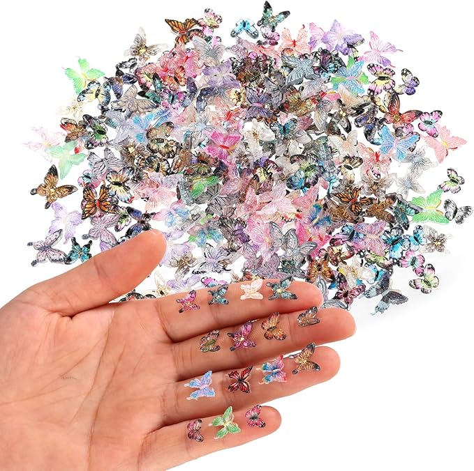 210pcs Mini Resin Butterflies, Beautiful Micro Resin Butterfly Figurines for DIY Fairy Garden Miniature Landscape Doll Houses Decor