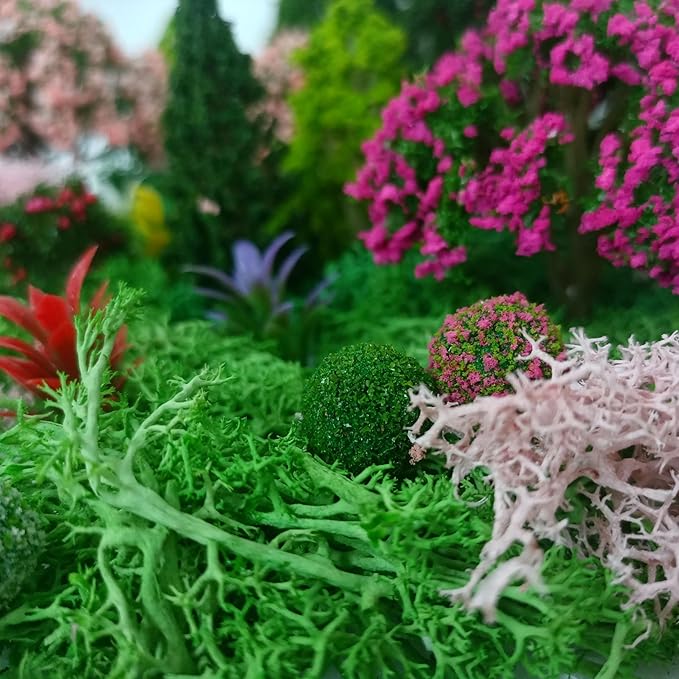QuarenDen Mixed Model Trees, Model Train Scenery, 37Pcs, Miniature Trees with Moss for Building Model, Natural Green Landscape, Railroad Scenery