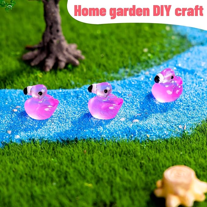 110 Pcs Luminous Mini Resin Flamingos Tiny Flamingos Miniature Flamingos Figures Glow in The Dark for DIY Garden Dollhouse Flamingos Accessories Micro Landscape Aquarium Party Deco