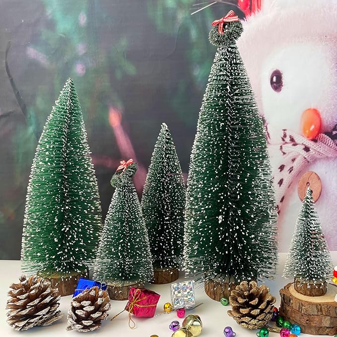 MTKZKAF Artificial mini Bottle Brush Christmas Trees for Christmas Decoration Table top Christmas Tree with Base Indoor Christmas Decorations （4/6/8/10/12 inch）