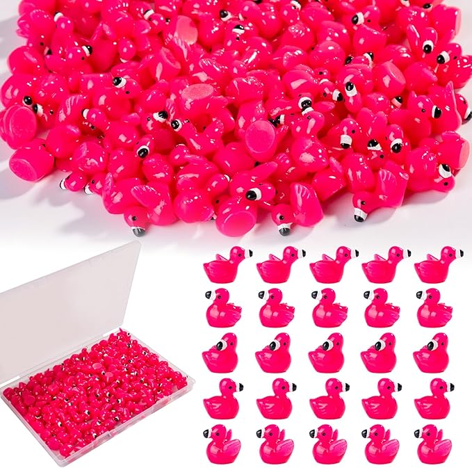 125 Mini Pink Flamingo Ducks,Mini Resin Animals for Fairy Garden Decor,Dollhouse Miniature,DIY Crafts,Party Gifts,Tiny Resin Flamingos