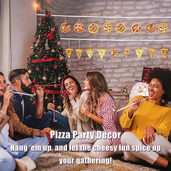 13 Pack Pizza Christmas Ornaments Set - Funny Christmas Decorations with Hanging Ropes, Cute Food Ornaments for Xmas Tree, Ideal for Pizza Party & Gifts