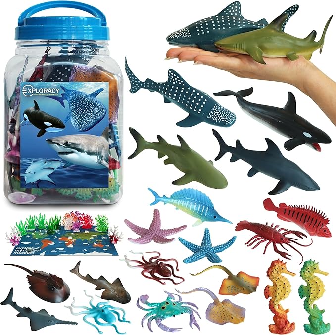 20pcs Sea Animals Toys for Kids Realistic Ocean Animal Toy Sealife Figurine Whale Shark Toys Bath Sensory Bin Play Birthday & Party Favors for Boys Girls Kids Toddlers