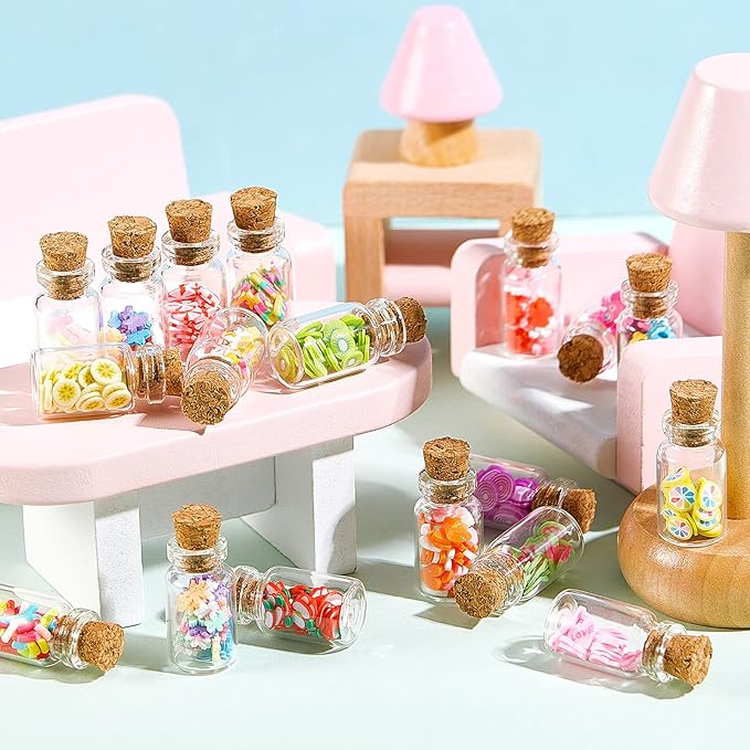 Sumind 50 Pieces Cute Miniature Dollhouse Food Jar Glass Bottle 1:12 Mini Fruit Simulation Scene Candy Snack Model Party Doll House Kitchen Decoration for Dollhouse